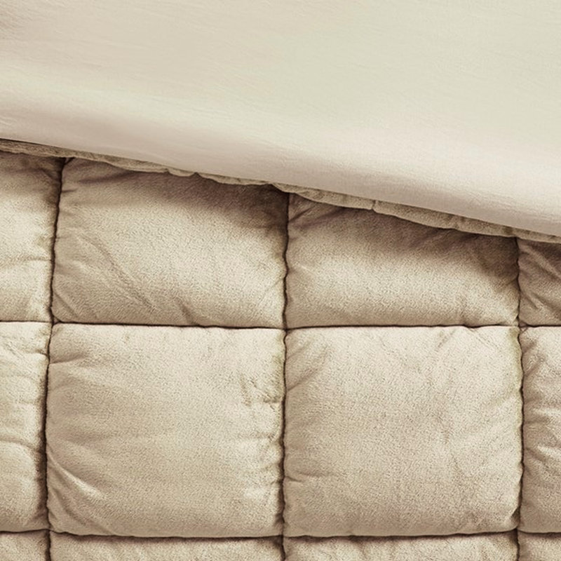 Édredon simple - 100% velours, intérieur en microfibre, rembourrage en duvet synthétique, surpiqûres 3D, boîte, lavable à la machine, idéal pour les journées froides en velours 2 pièces avec revers, sommeil confortable