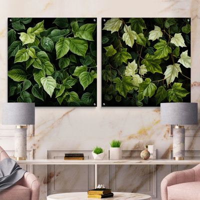 Ivory Ivy Green Leaves Canopy - Leaves Acrylic Wall Art Glass Set Of 2