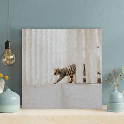 Chat tigré sur une fenêtre avec des stores verticaux - 1 pièce, impression carrée sur toile tendue