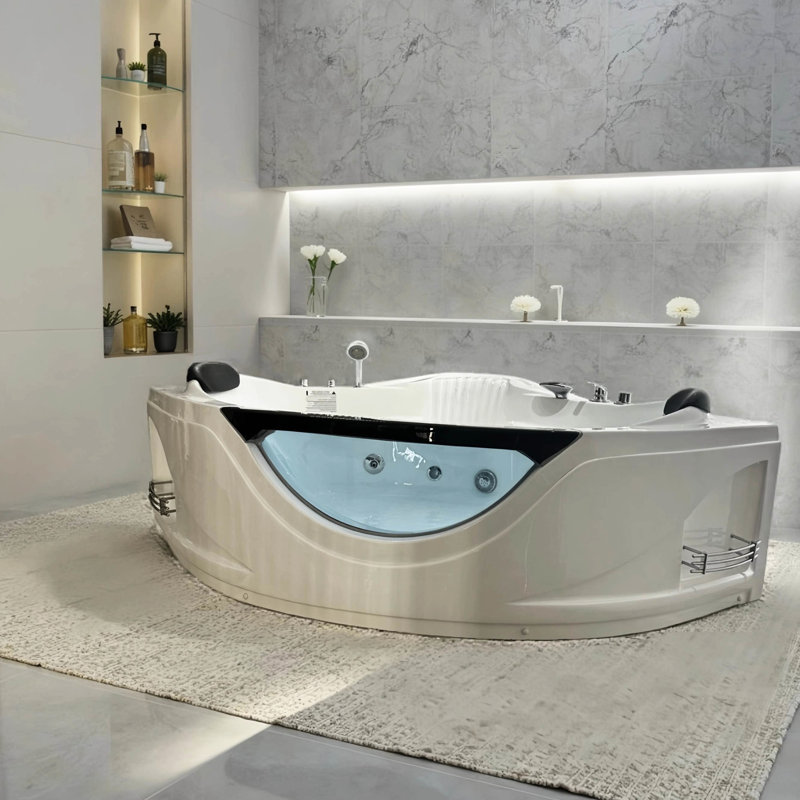 Baignoire à jets de luxe pour 2 personnes avec 6 jets d'hydromassage, et système, créant une baignoire d'angle relaxante et confortable, améliorant votre humeur de relaxation