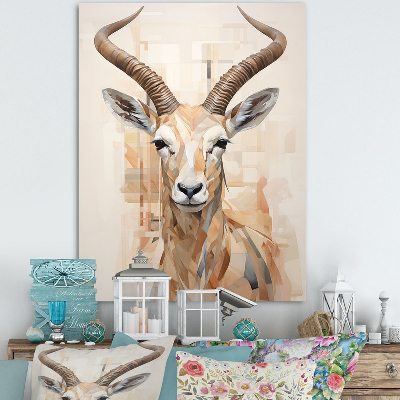 Minimalisme, antilope beige, bouquetin I - antilope, reproduction d'art sur toile_106403, 32" H x 16" W x 1" D, Toile tendue