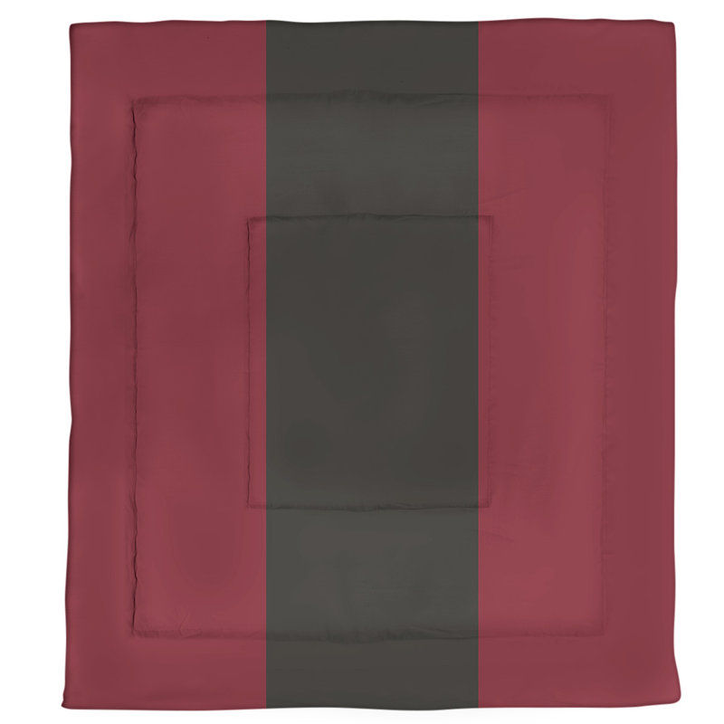 Modern & Contemporary Polyester Box Stitch Striped Comforter, Queen Comforter, Brick Red/Black/Brick Red