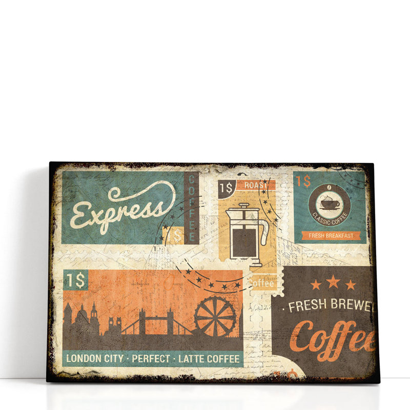 «Coffee Stamps 1», reproduction d'art sur toile, H 16 po x l 24 po