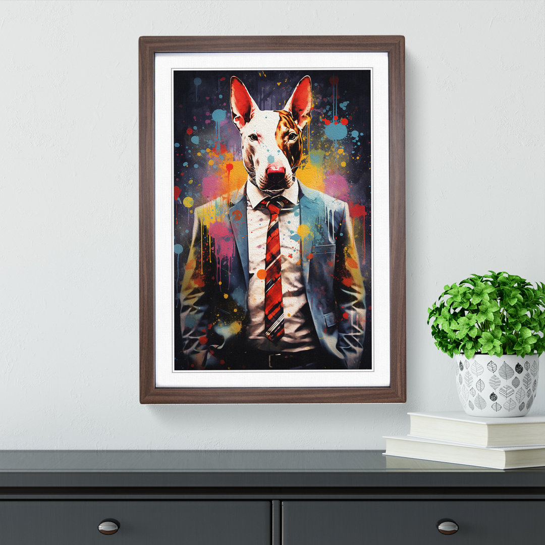English Bull Terrier Tachisme - Single Picture Frame Print on Wood