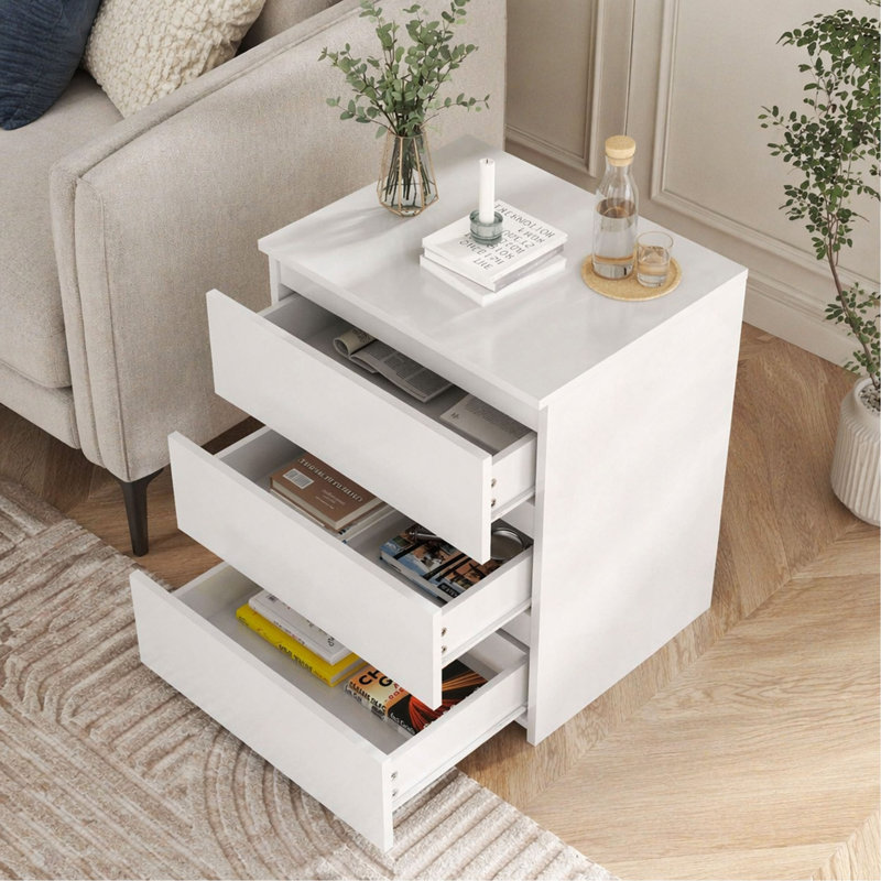 (Ensemble de 2) Commode 3 tiroirs, petite commode pour garde-robe, table de chevet en bois pour la chambre à coucher, commode de table d'appoint pour le bureau d'entrée, chaque boîte contient deux tables d'appoint
