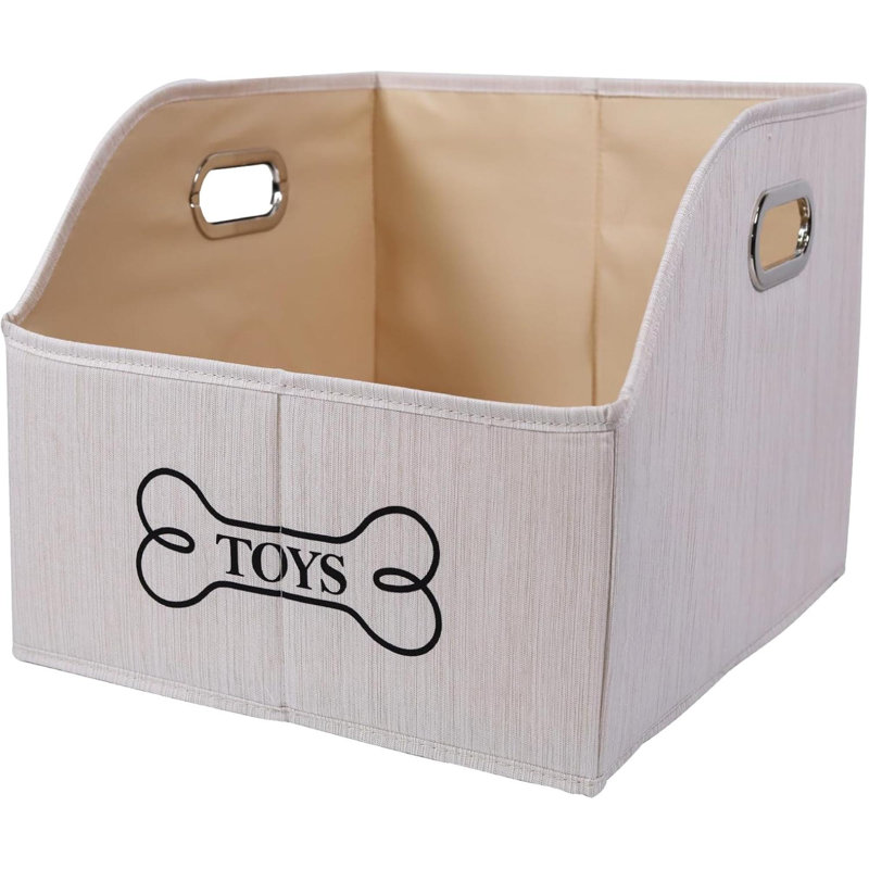 Dog Toys Storage Bins With Wooden Handle,Decorative Basket Rectangular Soft Felt Storage Bin Organizer Basket Pet Supplies Storage Basket/Bin-Beige