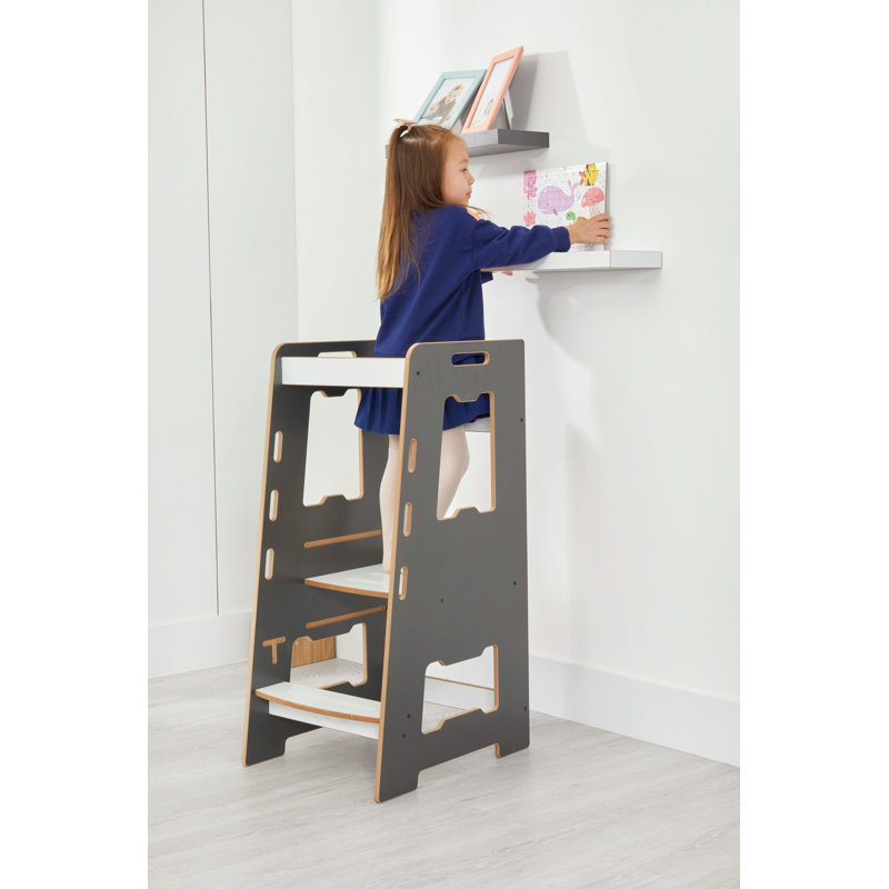 Kitchen counter kids Adjustable 2 Step Stool, Charcoal/Natural Wood Grain