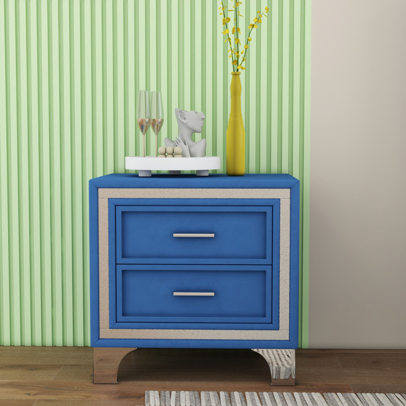 Table de chevet en velours de bois massif, Marine