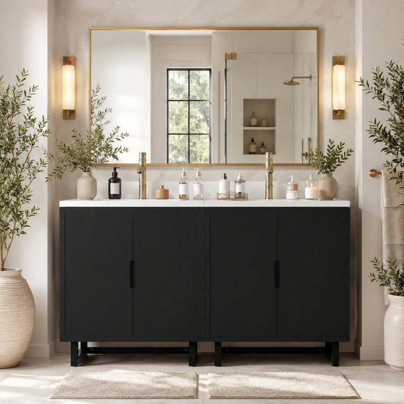 Meuble-lavabo double 60 po avec lavabo, Noir