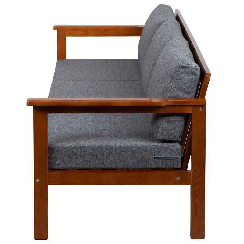 Jaqualyn 164cm Wide Pine Garden Sofa with Cushions, Brown, Dark Grey
