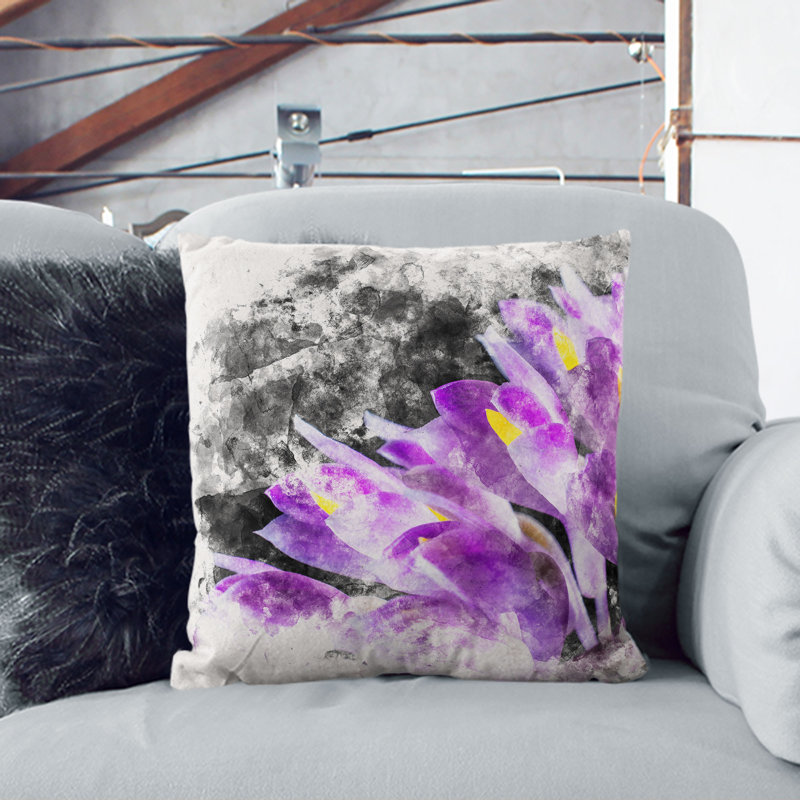 Wild Orchid Flowers Watercolour Cushion with Filling, Black, 40cm H x 40cm W x 15cm D