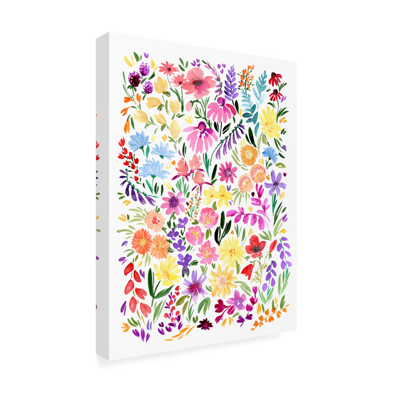 Fleurs colorées florales sur toile, L 14 po x H 19 po