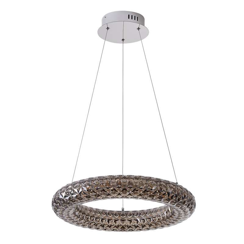 Lustre 1 lumière DEL en chrome avec anneau halo en acrylique fumée, Brun
