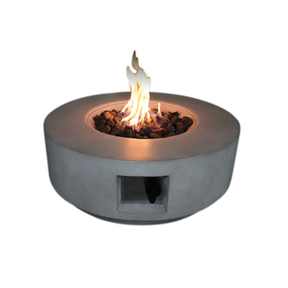 Rashid Round Fire Pit Table, Natural Concrete