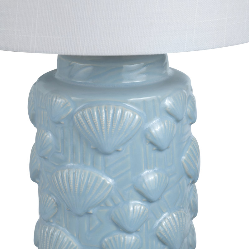 Ceramic Coastal Table Lamp With Shade, White, Blue