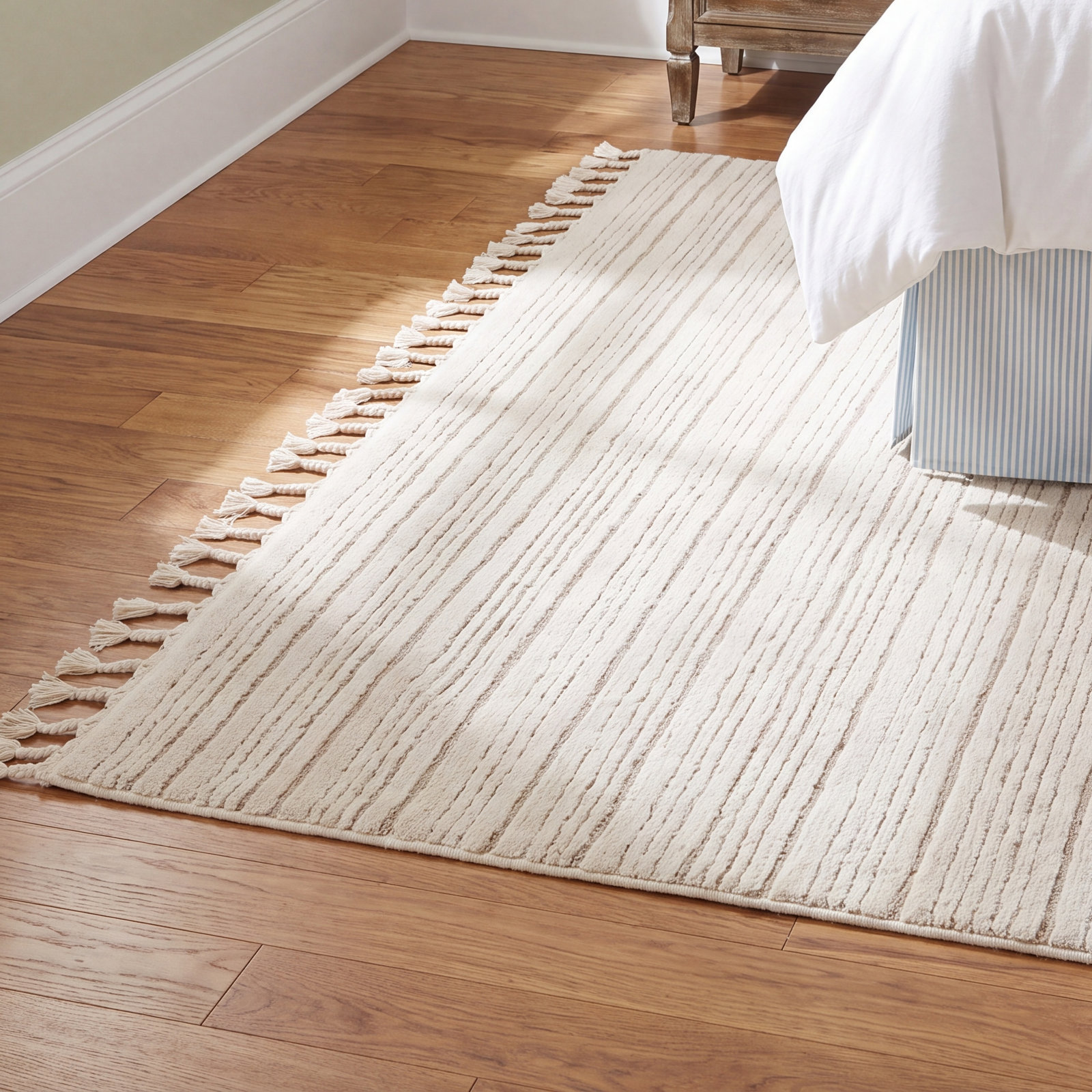 Jonie Ivory Beige Striped Rug, Rectangle 5' x 7'
