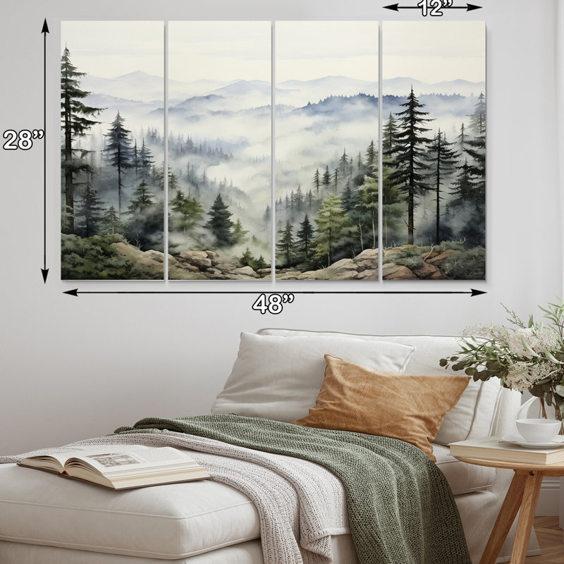 Pine Tree Misty Mountain I - 4 pièces sur toile tendue