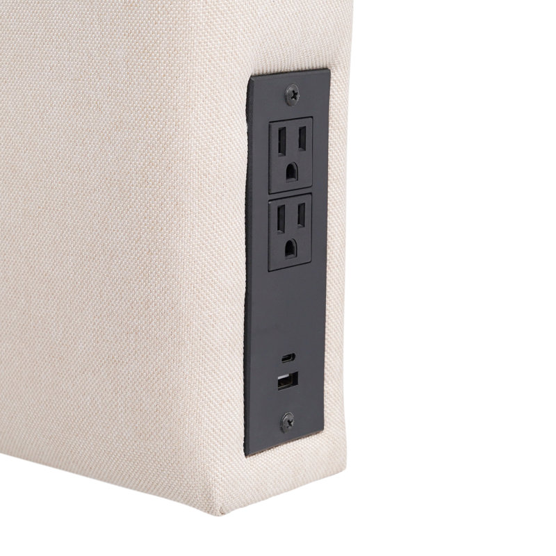 Tête de lit tapissier avec 2 prises de courant, 1 port USB, 1 port USB-C, Beige