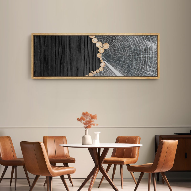 Impression sur toile encadrée, anneaux d'arbre gris et effet grain de bois, H 20 po x l 60 po, Naturel