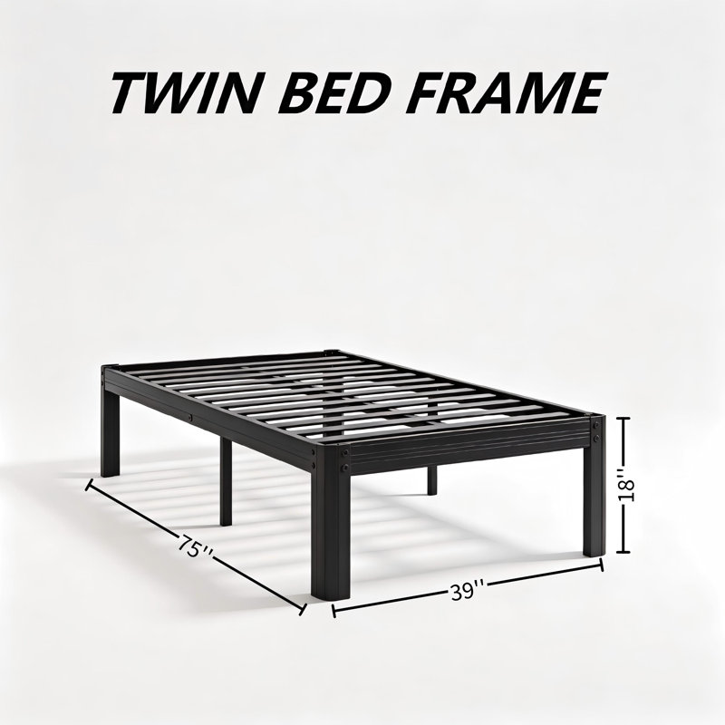 Structure de lit simple de 18 pouces, plateforme en métal robuste, aucun sommier tapissier requis, robuste avec une forte capacité de charge, assemblage facile