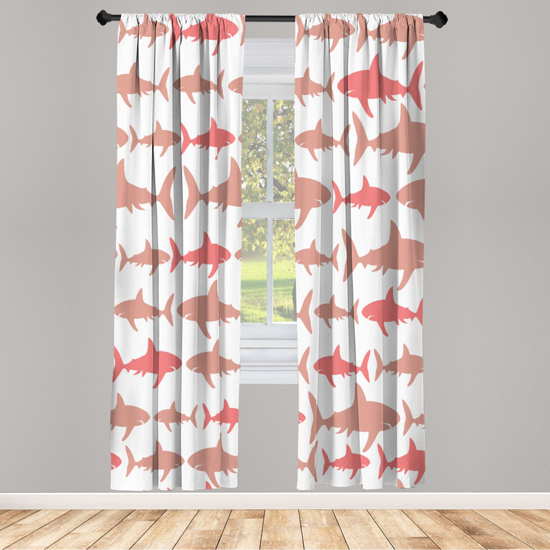 Microfiber Floral Semi-Sheer Rod Pocket Curtain Panels, 28" W x 84" L, Baby Pink/White