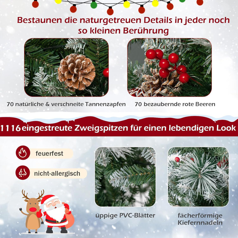 Lighted Artificial Pine Christmas Tree, 210cm H