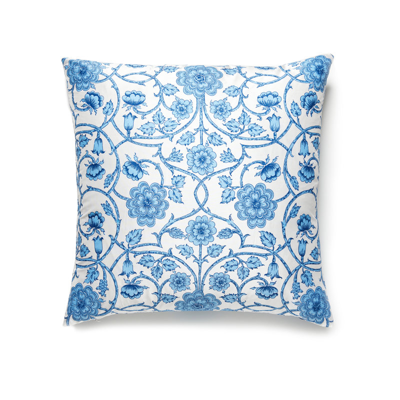 Ornamental Gate Silk Floral Square Pillow Cover & Insert, Sky