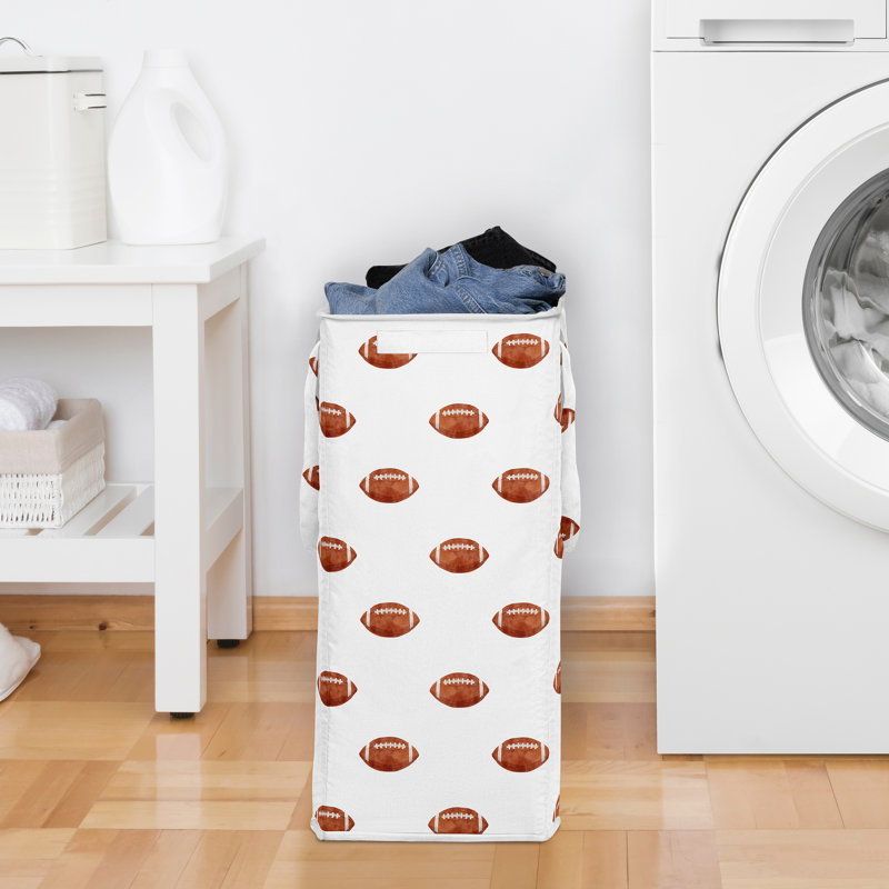 Watercolor Sports Theme Football Print Foldable Laundry Hamper with Handles by Sweet Jojo Designs