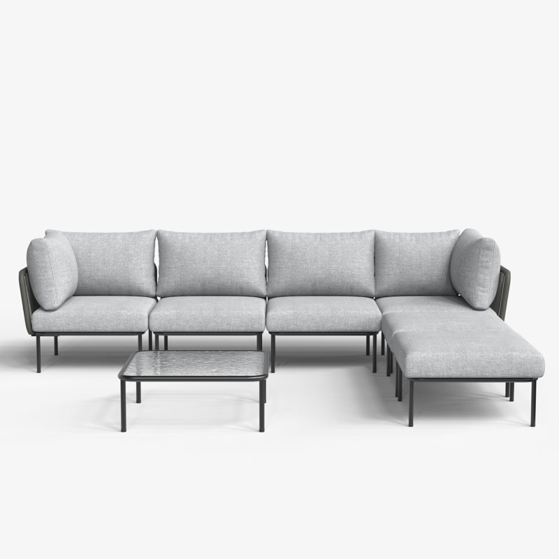 Ebern Designs 7 Pieces Aluminum Patio Furniture Set, Modern Modular Sectional Sofa with Coffee Table and Upgrade Thickness Cushion