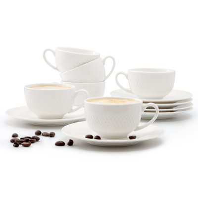  Luna 12 Piece 3 Ounce Porcelain Espresso Cup Set in White with Saucers