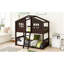 Lit simple superposé simple en bois massif avec toit et échelle, lit de style campagnard pour chambre d'enfant - Finition espresso
