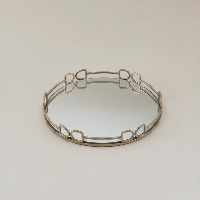 18” Silver Round Mirrored Tray, Silver Circle Mirror Tray for Tabletop, Vanity, or Entryway Decor