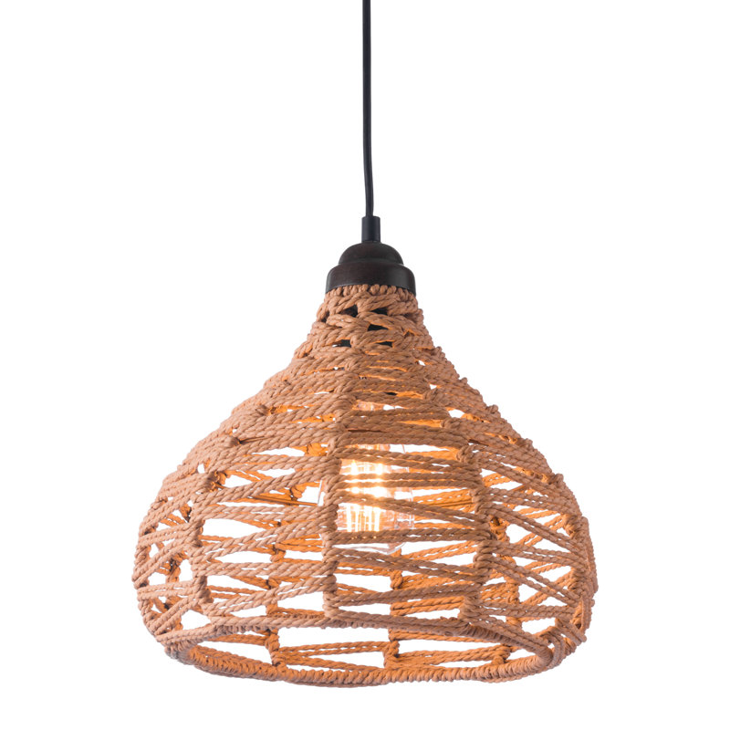 Natural Woven Rope Teardrop Pendant Light with Black Cord