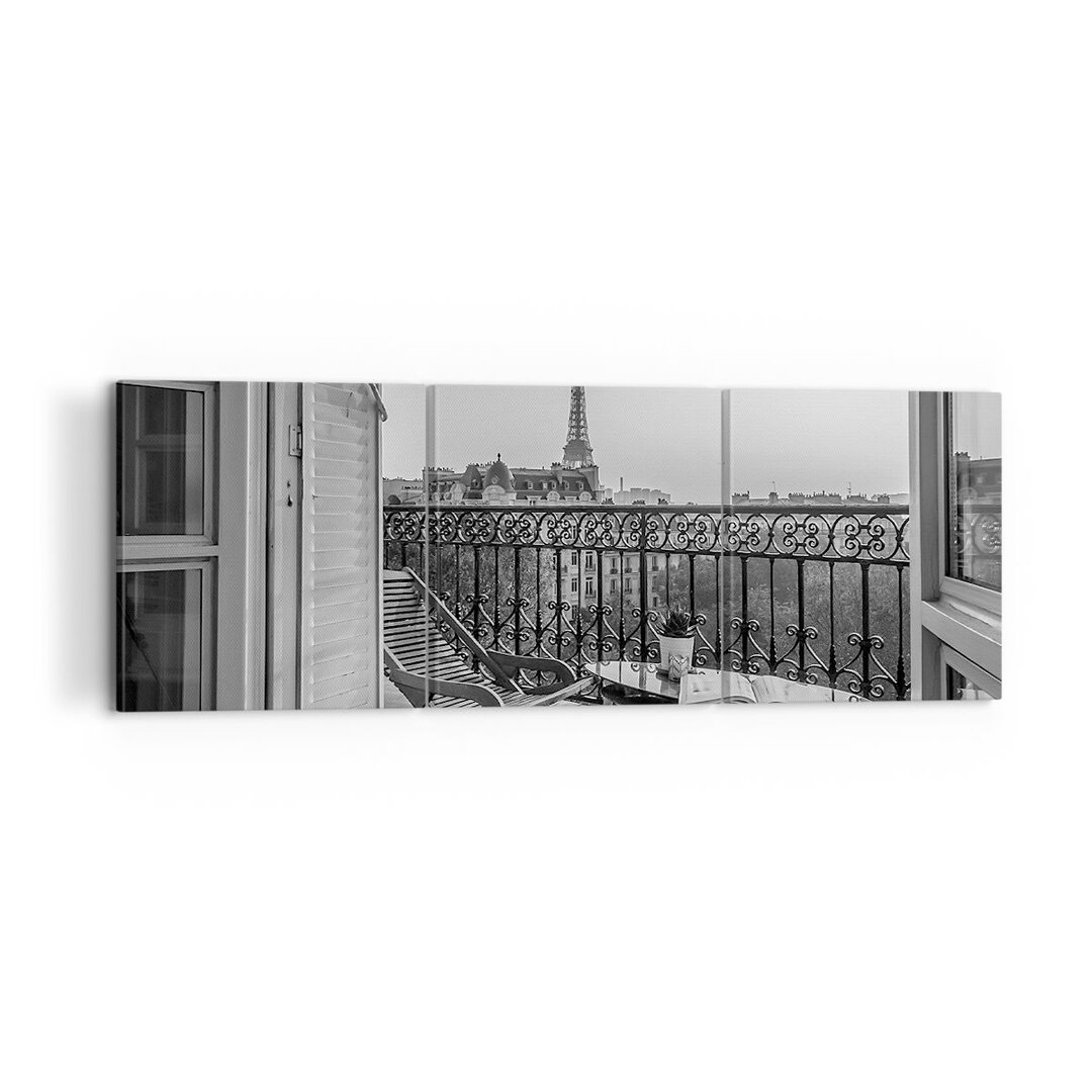 3-tlg. Leinwandbilder-Set Black and White Paris Balcony