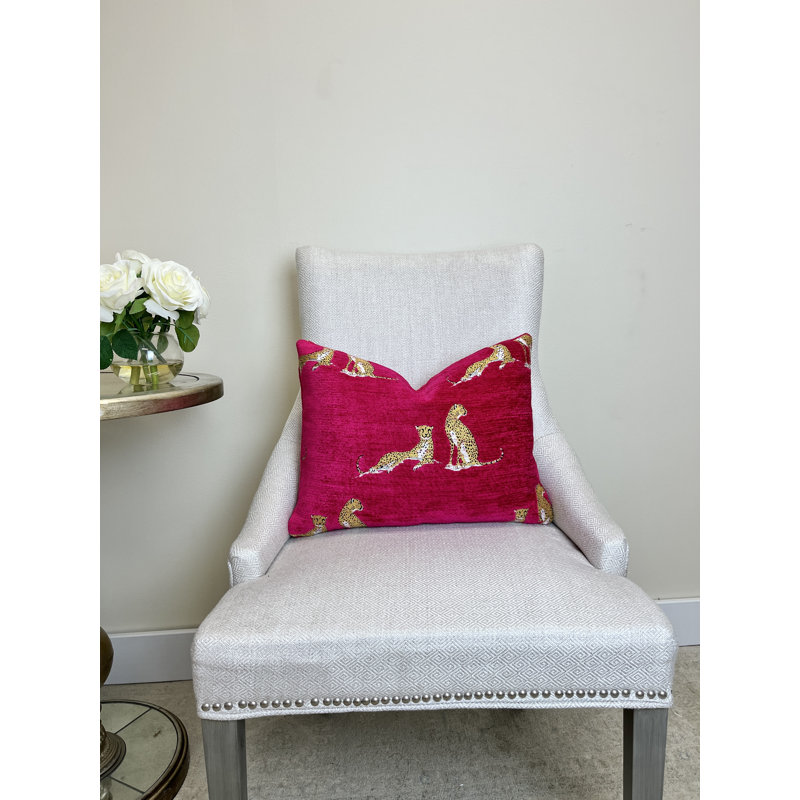 Chenille Embroidered Cheetah Lumbar Pillow Cover, Fuchsia