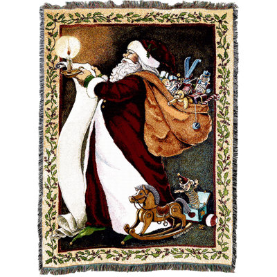 Pure Country Weavers Santa Making A List Blanket by Virginia Kylberg - Claus Saint Nicholas Nick Kris Kringle - Gift Christmas Tapestry Throw Woven from Cotton - Made in the USA (72x54)