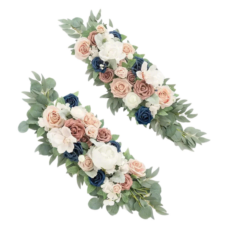 2Pcs Artificial Wedding Arch Floral Arrangements, Blue/Pink