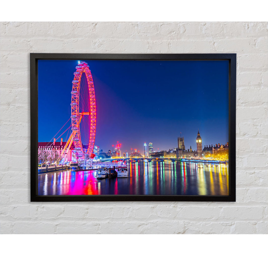 London Eye Rainbow Thames At Night - Single Picture Frame Kunstdrucke auf Leinwand