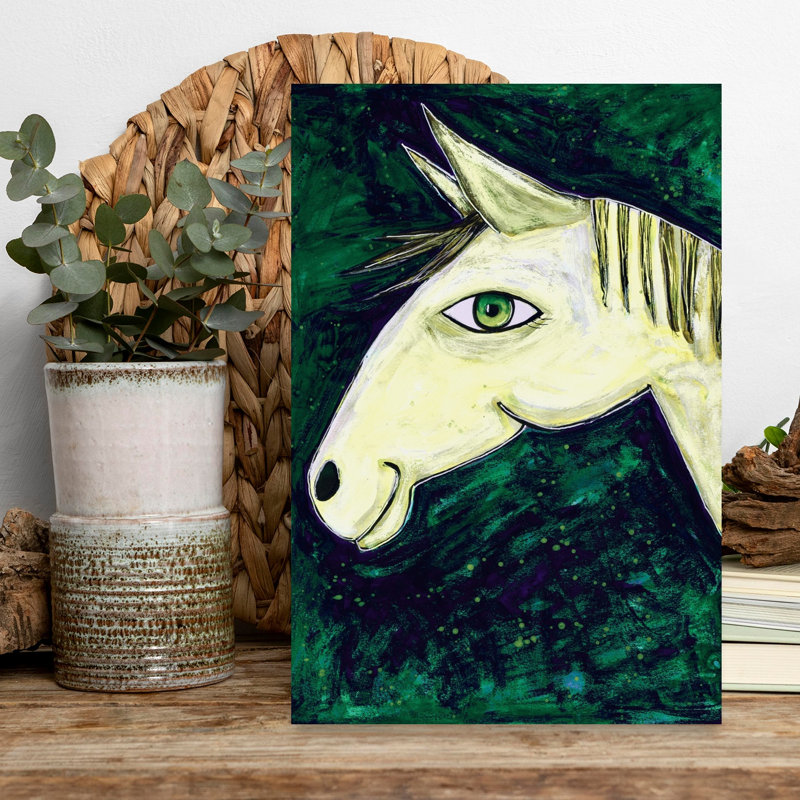 «Mystical Horse Gaze», art abstrait cheval rêveur, forêt moderne