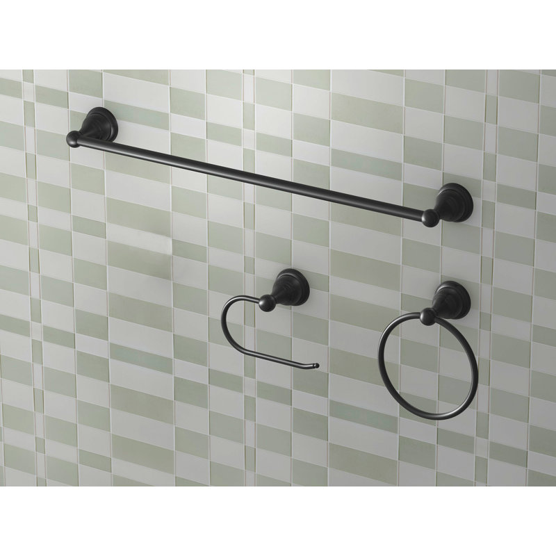 3-Piece Bathroom Hardware Set With Towel Ring, Toilet Paper Holder And 24 In. Towel Bar, Matte Black