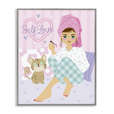 «Self Love Girl & Cat», art de la giclée encadrée par Ilis Avilés