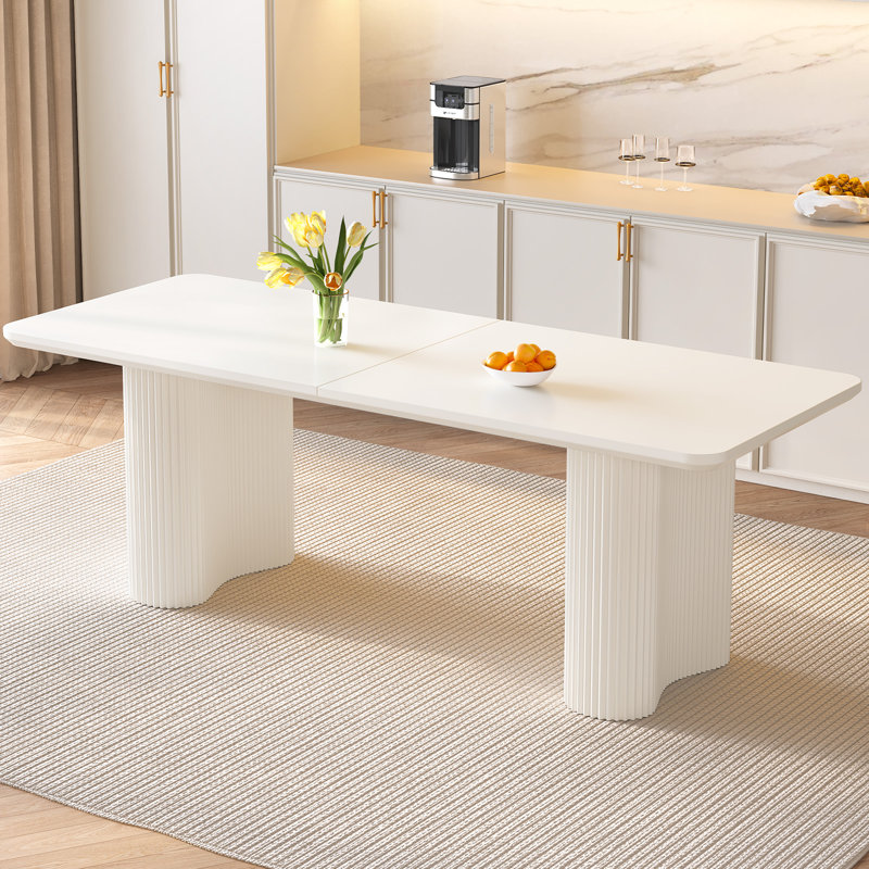 Abishan 78.97" Modern Rectangle Cream White Dining Table for Kitchen, Bar, Living Room, 30"H x 78.97"L x 35.43"W, White
