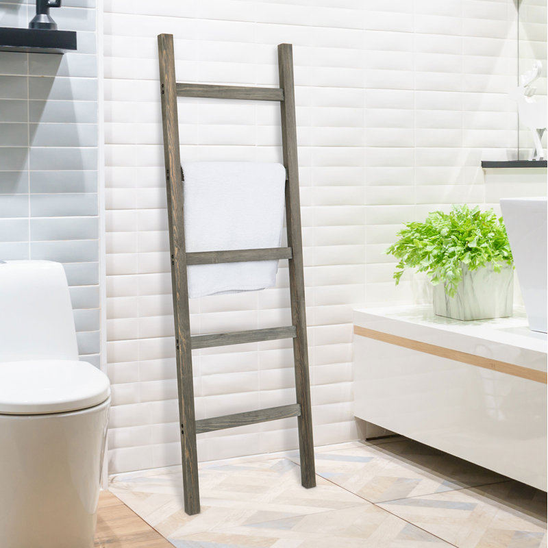 5 Rung Solid Wood Bathroom Blanket Ladder