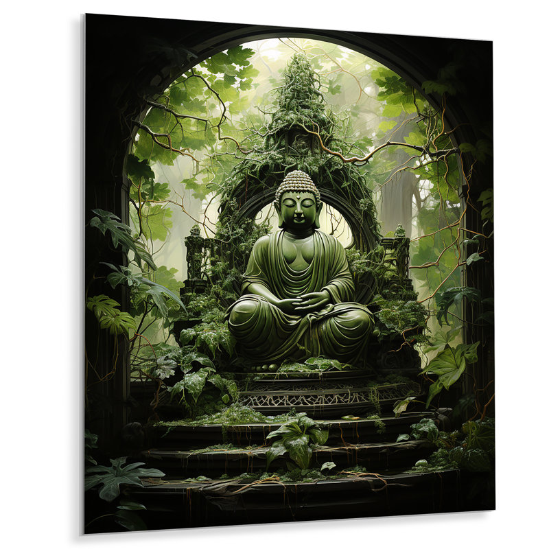 Bouddhisme vert, arbre Bodhi I - impressions d'art mural en métal bouddhisme, H 32 po x l 24 po x P 1 po
