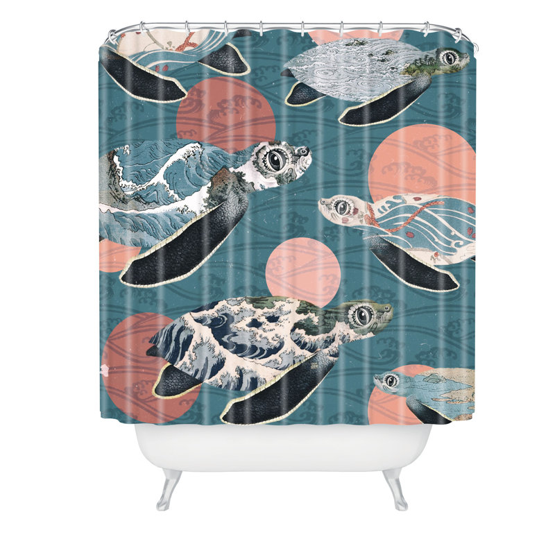 Belle13 Sea Turtle Polka Single Shower Curtain