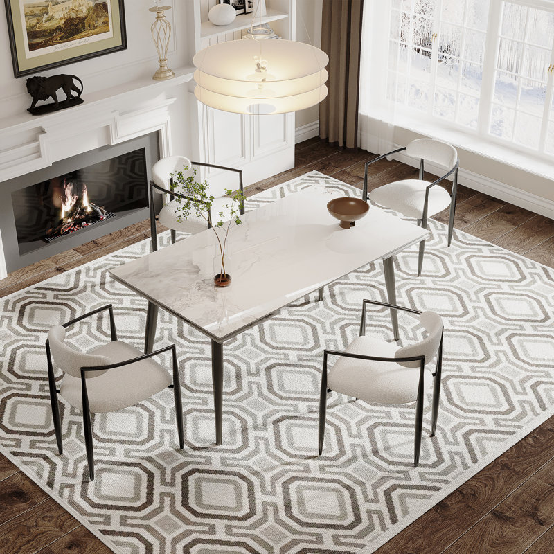 Ensemble de salle à manger 7 pièces avec table de salle à manger en pierre frittée extensible Blatherwick et 6 chaises en tissu