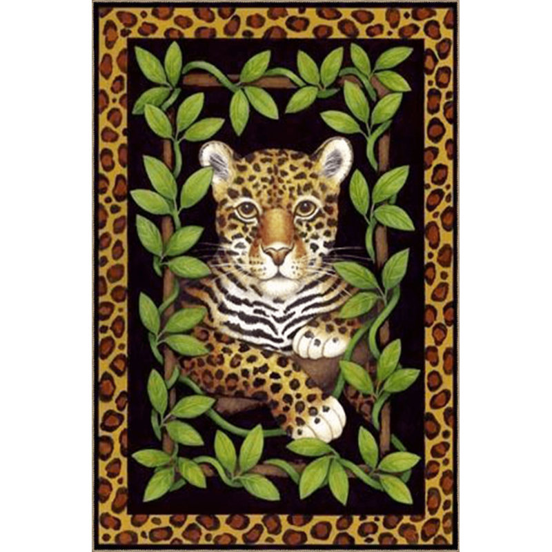 Tapis décoratif noir multicolore à motif lierre et léopard, Sous-tapis rectangulaire de 3 pi 3 po x 4 pi 11 po