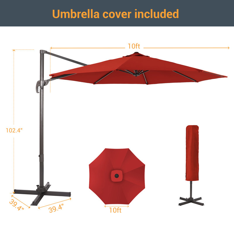 Parasol en porte-à-faux 120 po Landers, Rouge