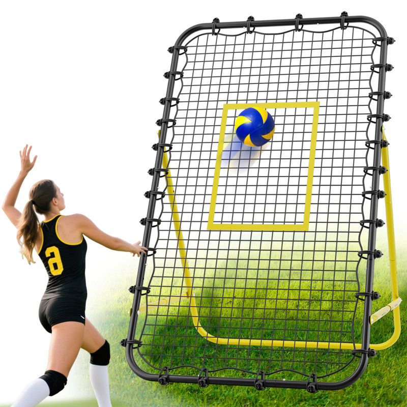Filet de rebond de volleyball de 7 pi x 4 pi, équipement d'entraînement ultime pour le volleyball et la crosse, système de rebond amélioré pour la pratique de la volée, des sauts, des pointes d'entraînement, plusieurs angles de rebond réglables pour une pratique personnalisée