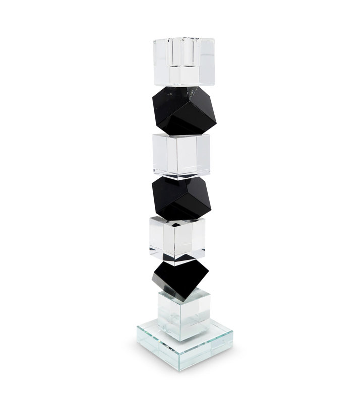 Crystal Candlestick Diagonal Block Design with Black, 12.25'' H x 2.75'' W x 2.75'' D